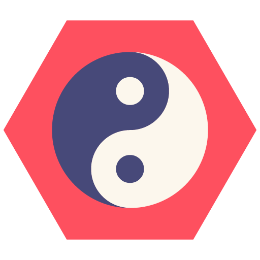 símbolo de ying yang sobre un hexágono rojo
